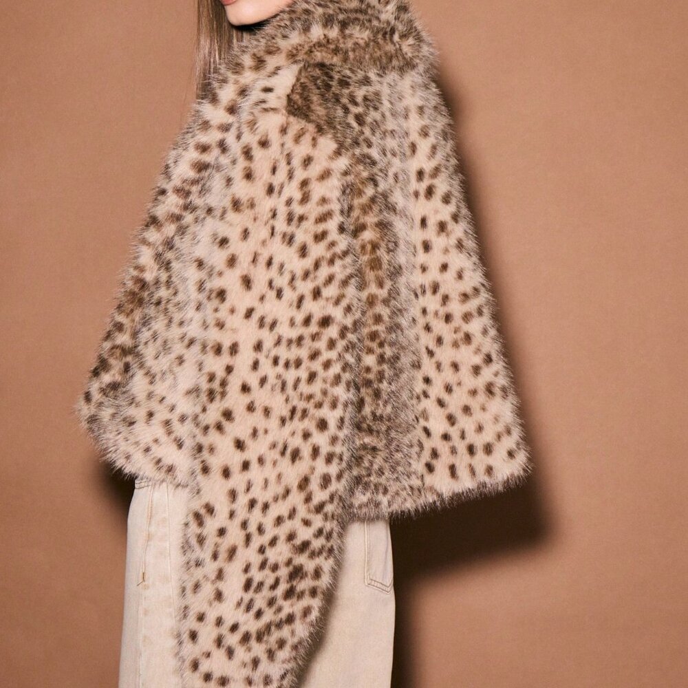 Mocha Brown Casual Women's Luxurious Faux Fur Leopard Coat - Picture 2 of 4